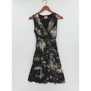 Jigsaw London Tie-Dye Dress XS Black Faux-Wrap Belted Soft-Grounge